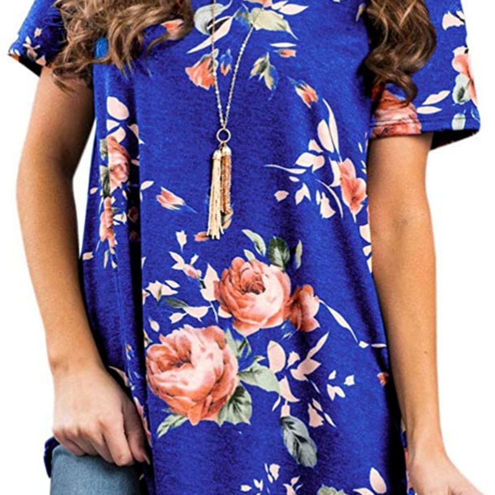 Ezcosplay Womens Round Neck Short Sleeve Floral Pr